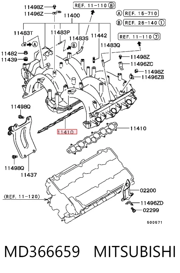 Vedante de tubo coletor de admissão MD366659 Mitsubishi