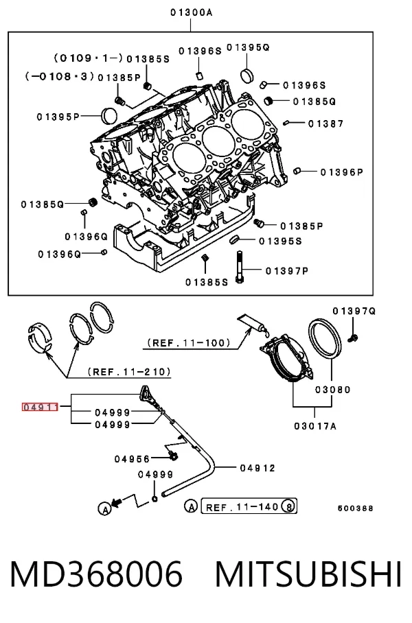 Sonda (indicador) do nível de óleo no motor MD368006 Mitsubishi