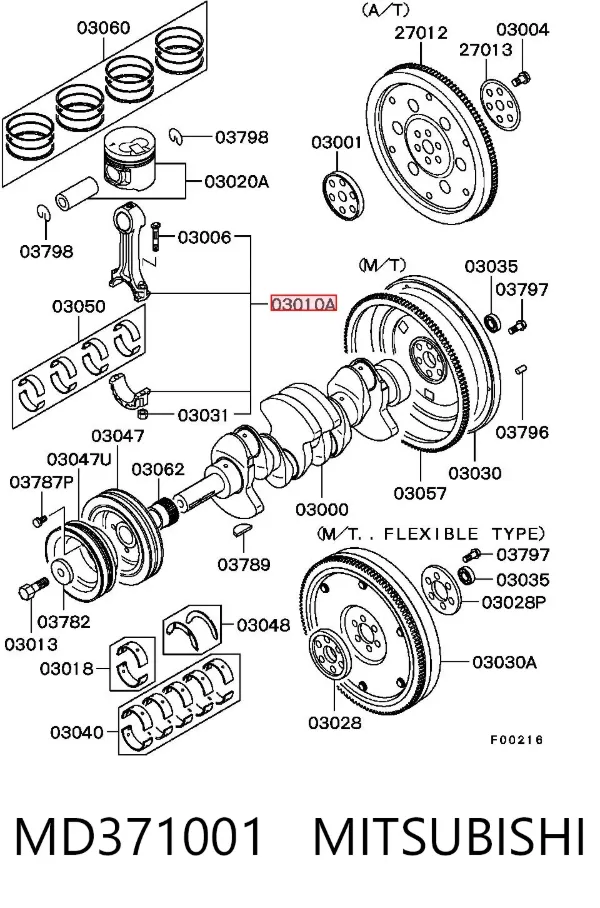 Biela de pistão de motor MD371001 Mitsubishi
