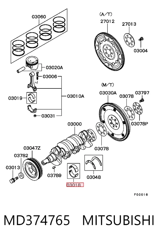 Folhas inseridas principais de cambota, kit, 4ª reparação ( + 1,00) MD374765 Mitsubishi