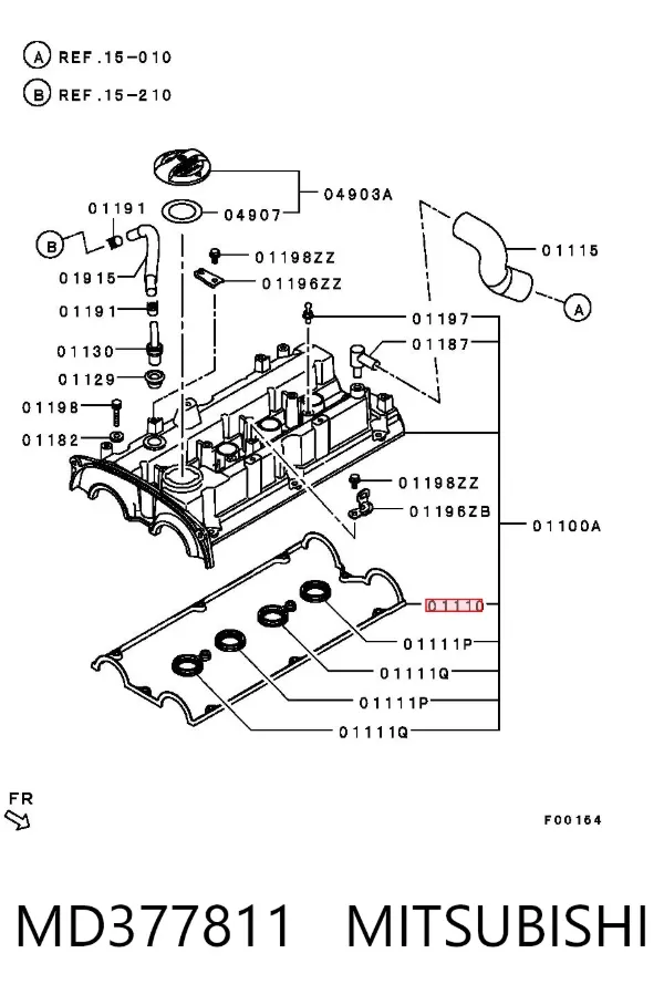 Vedante da tampa de válvulas de motor, kit MD377811 Mitsubishi