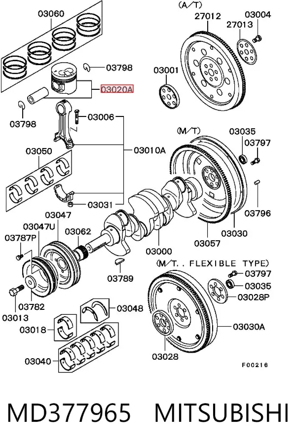 Pistão do kit para 1 cilindro, STD MD377965 Mitsubishi