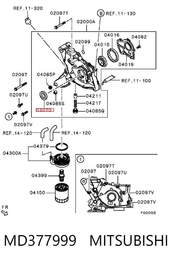 Vedação dianteira de cambota de motor MD377999 Mitsubishi