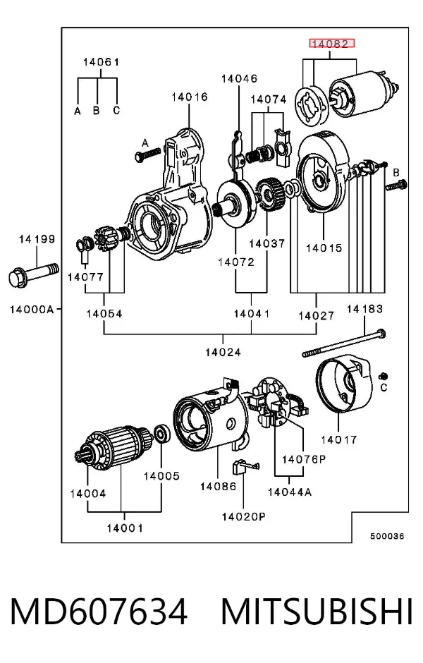 Relê retrator do motor de arranco MD607634 Mitsubishi