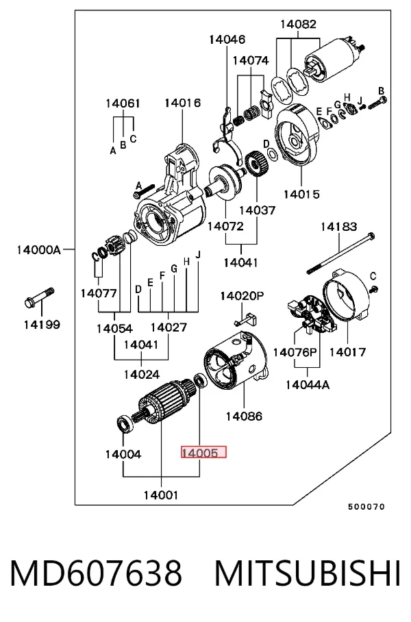 Rolamento do motor de arranco MD607638 Mitsubishi