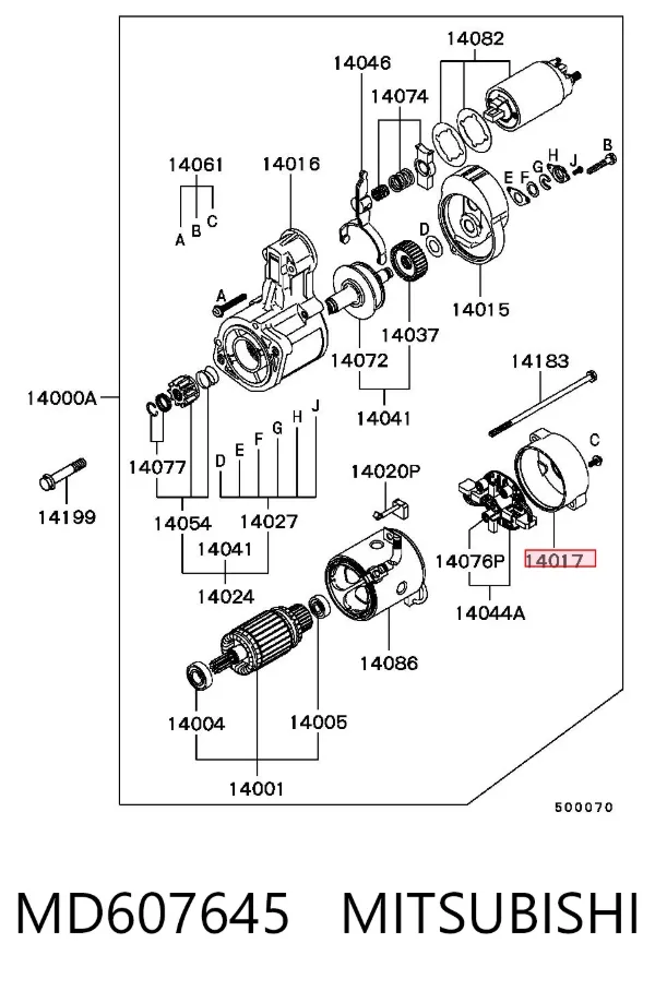 Tampa traseira do motor de arranco MD607645 Mitsubishi