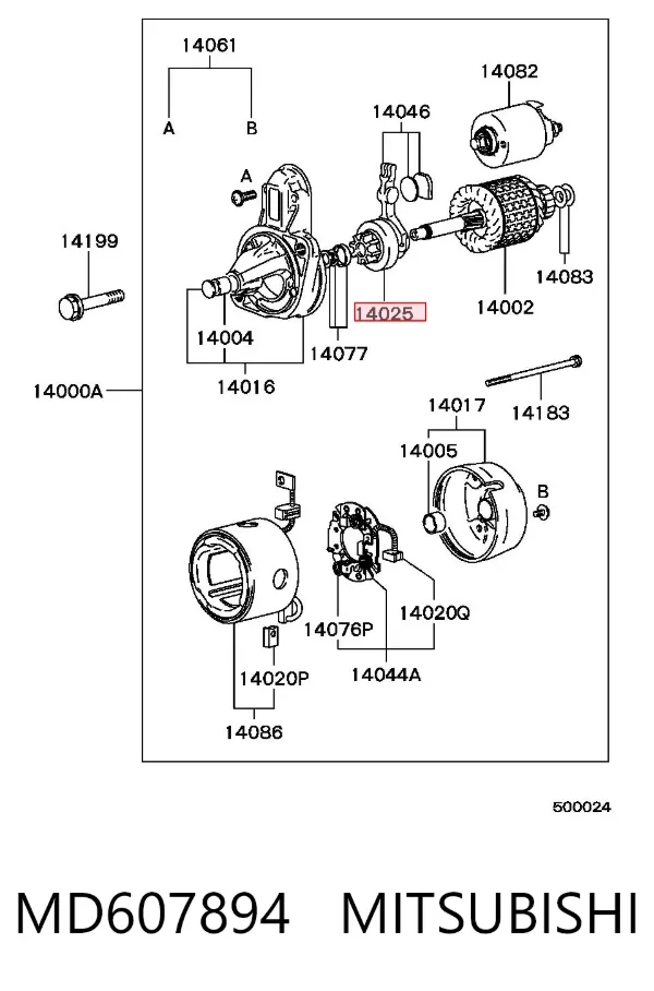 Roda-livre do motor de arranco MD607894 Mitsubishi