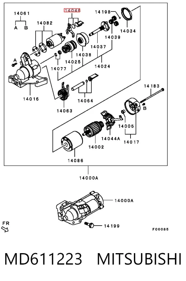 Forquilha do motor de arranco MD611223 Mitsubishi