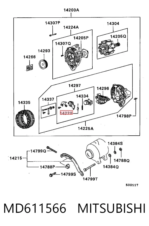 Escova do gerador MD611566 Mitsubishi