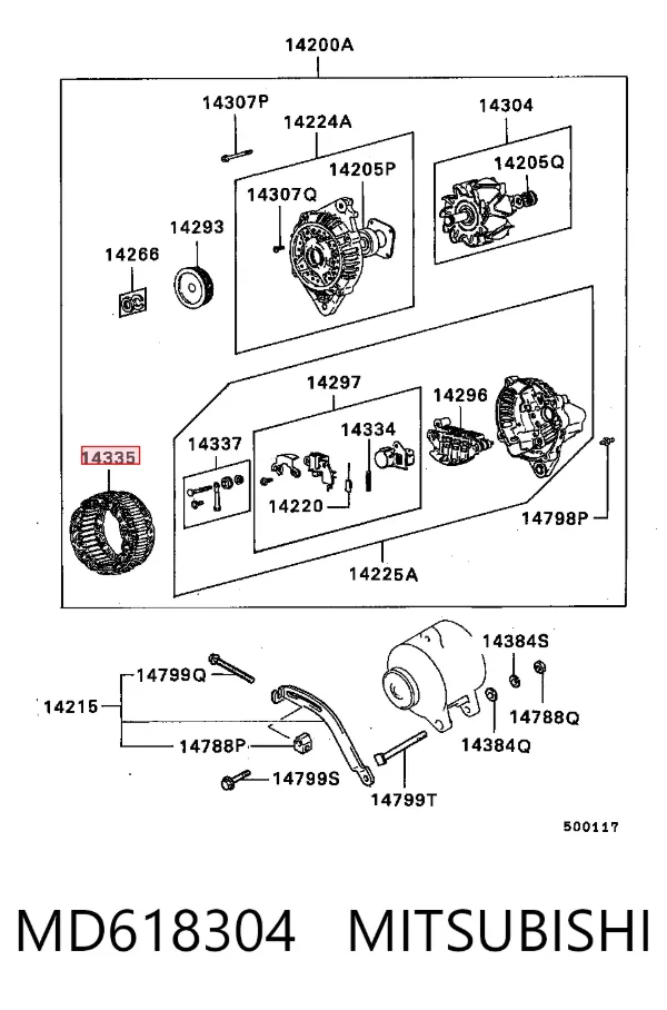 Enrolamento do gerador, estator MD618304 Mitsubishi