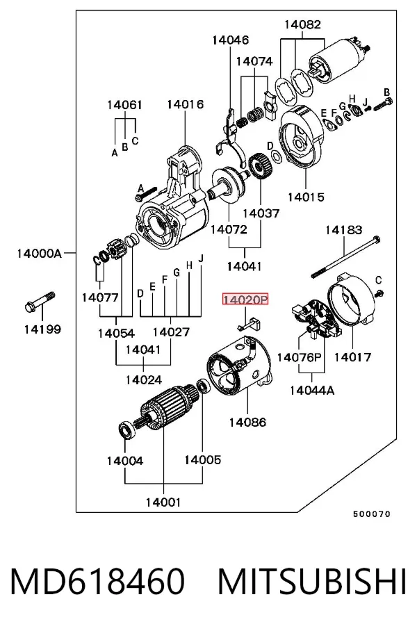 Escova do motor de arranco MD618460 Mitsubishi
