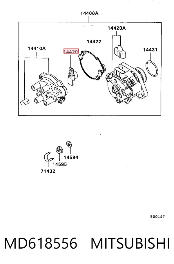 Slider (rotor) de distribuidor de ignição, distribuidor MD618556 Mitsubishi