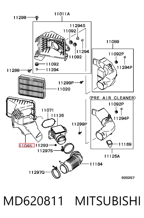 Caixa de filtro de ar, parte superior MD620811 Mitsubishi