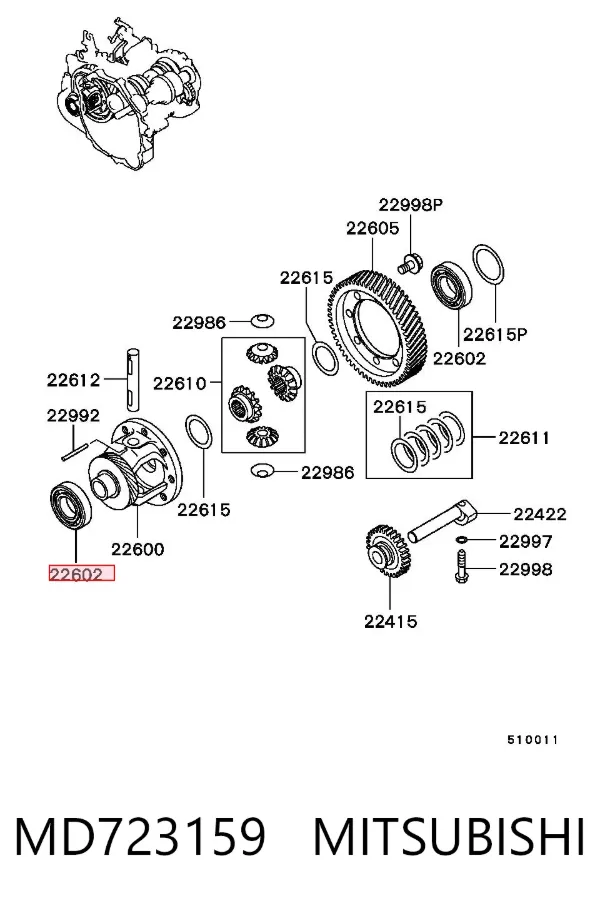 Rolamento de diferencial do eixo dianteiro MD723159 Mitsubishi