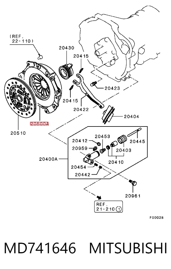 Cesta de embraiagem MD741646 Mitsubishi