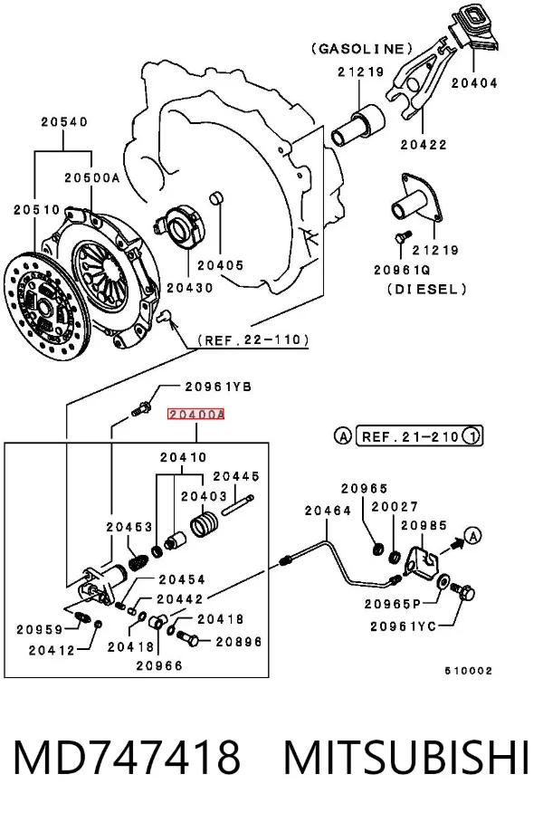 Cilindro de trabalho de embraiagem MD747418 Mitsubishi