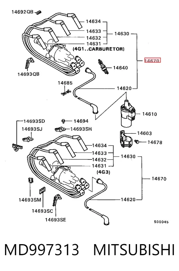 Fios de alta voltagem, kit MD997313 Mitsubishi
