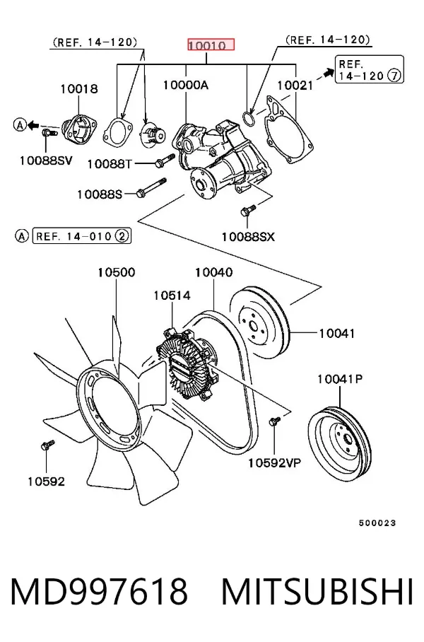 Bomba de água (bomba) de esfriamento MD997618 Mitsubishi