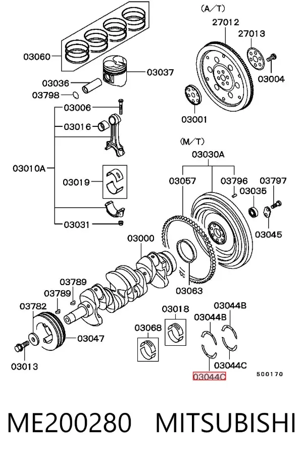 Semianel de suporte (de carreira) de cambota, STD, kit ME200280 Mitsubishi