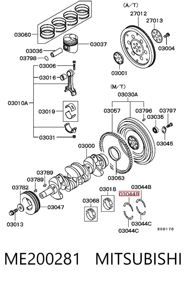 Semianel de suporte (de carreira) de cambota, STD, kit ME200281 Mitsubishi