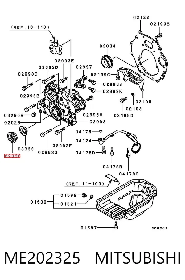 Vedação dianteira de cambota de motor ME202325 Mitsubishi
