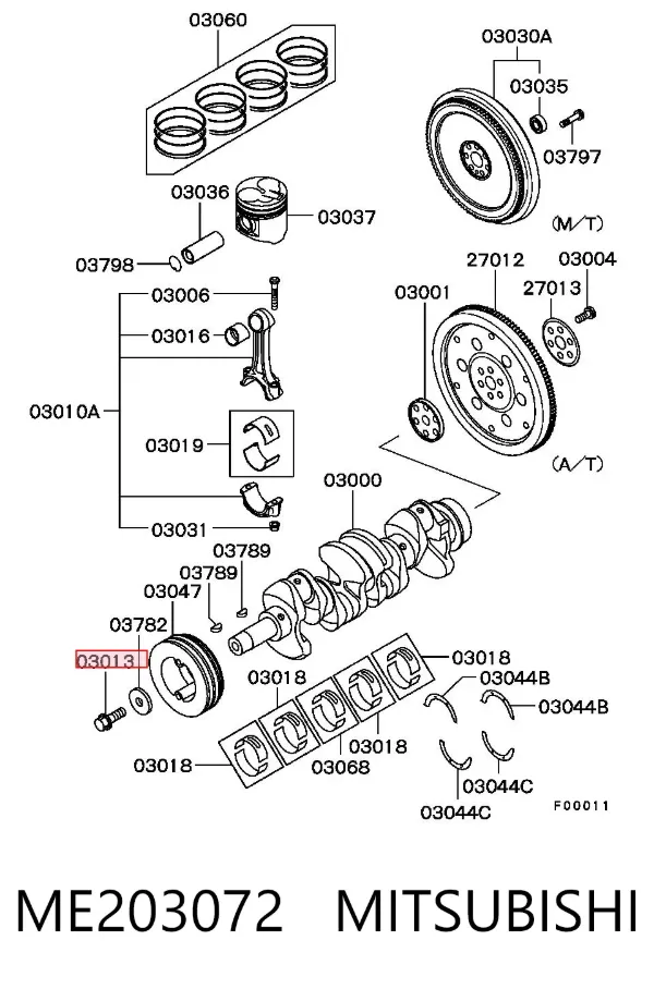 Parafuso da polia de cambota ME203072 Mitsubishi