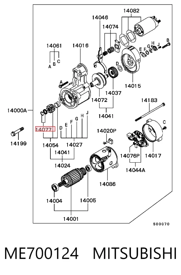 Kit de reparação do motor de arranco ME700124 Mitsubishi