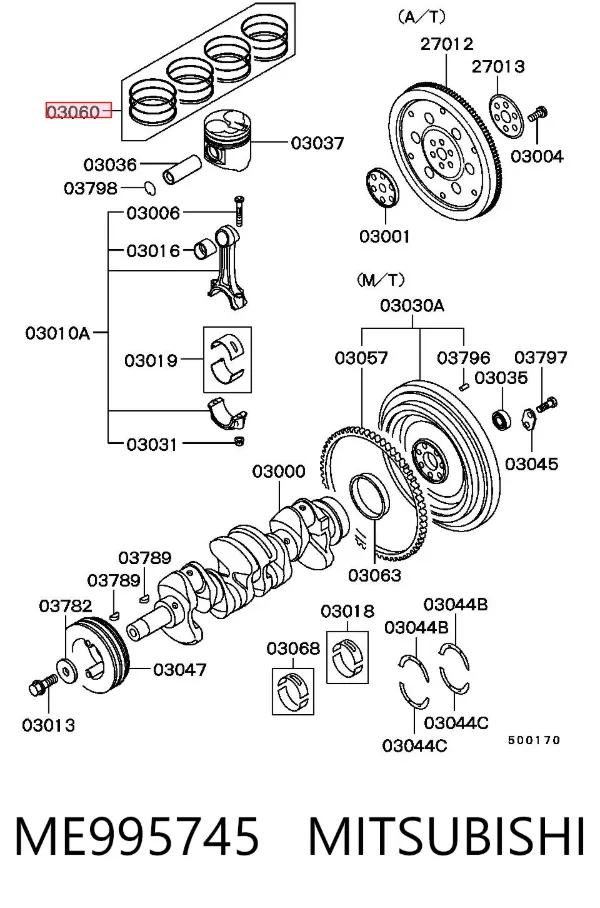 Kit de anéis de pistão de motor, 2ª reparação ( + 0,50) ME995745 Mitsubishi