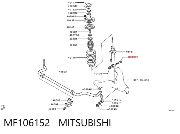 Parafuso de fixação de amortecedor dianteiro MF106152 Mitsubishi