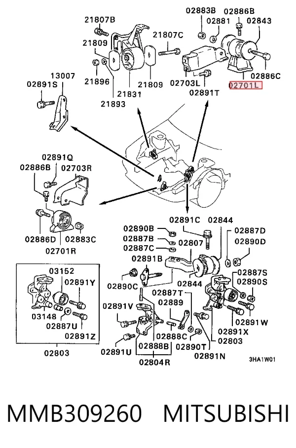 Coxim (suporte) traseiro de motor MMB309260 Mitsubishi