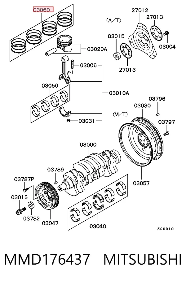 Kit de anéis de pistão de motor, STD. MMD176437 Mitsubishi