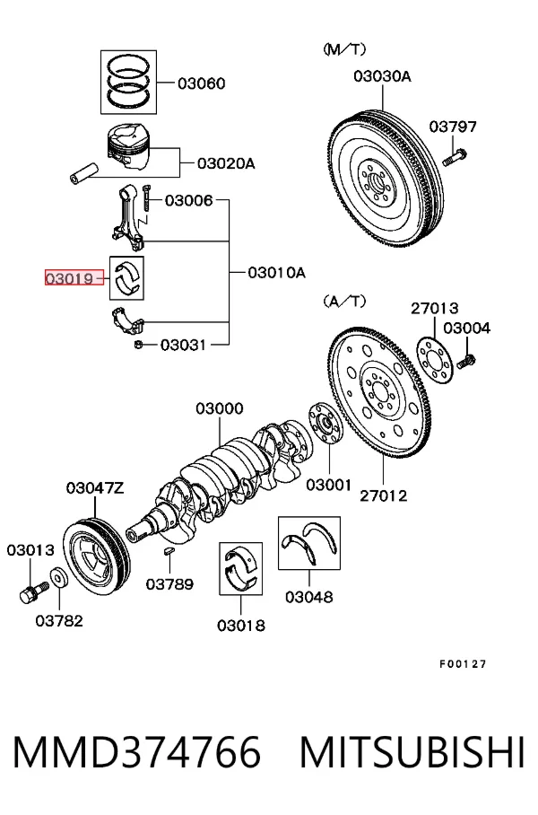 Folhas inseridas de cambota de biela, kit, padrão (STD) MMD374766 Mitsubishi