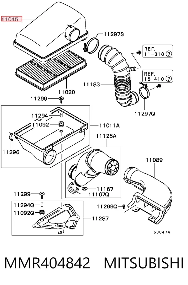 Caixa de filtro de ar, parte superior MMR404842 Mitsubishi