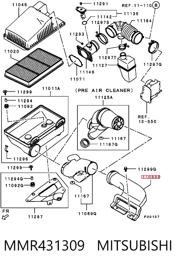 Tomada de ar de filtro de ar MMR431309 Mitsubishi