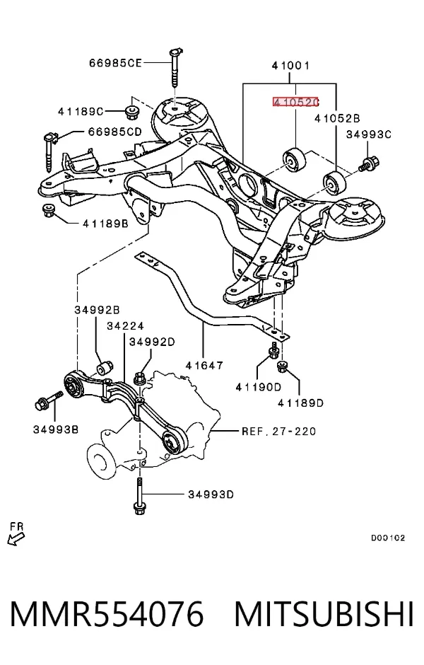 Bloco silencioso de viga traseira (de plataforma veicular) MMR554076 Mitsubishi