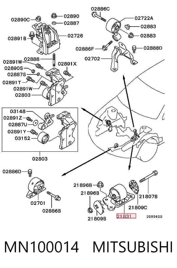 Coxim (suporte) esquerdo de motor MN100014 Mitsubishi