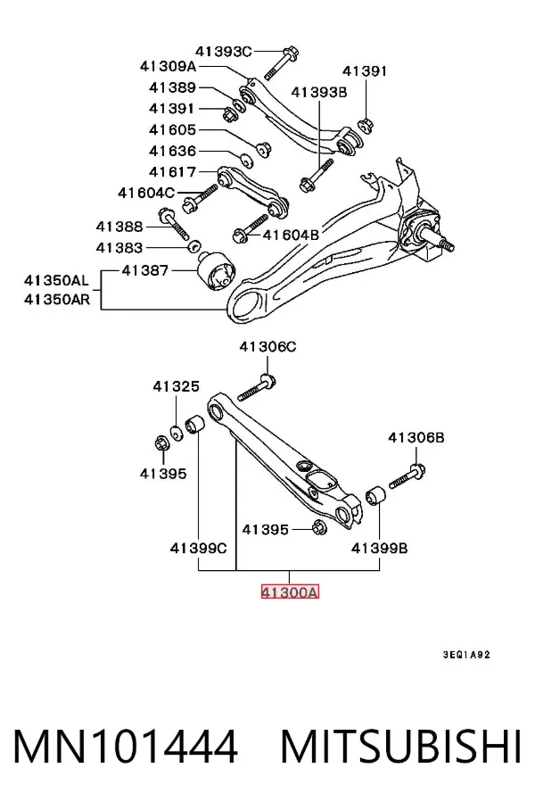Braço oscilante inferior esquerdo de suspensão traseira/direita MN101444 Mitsubishi