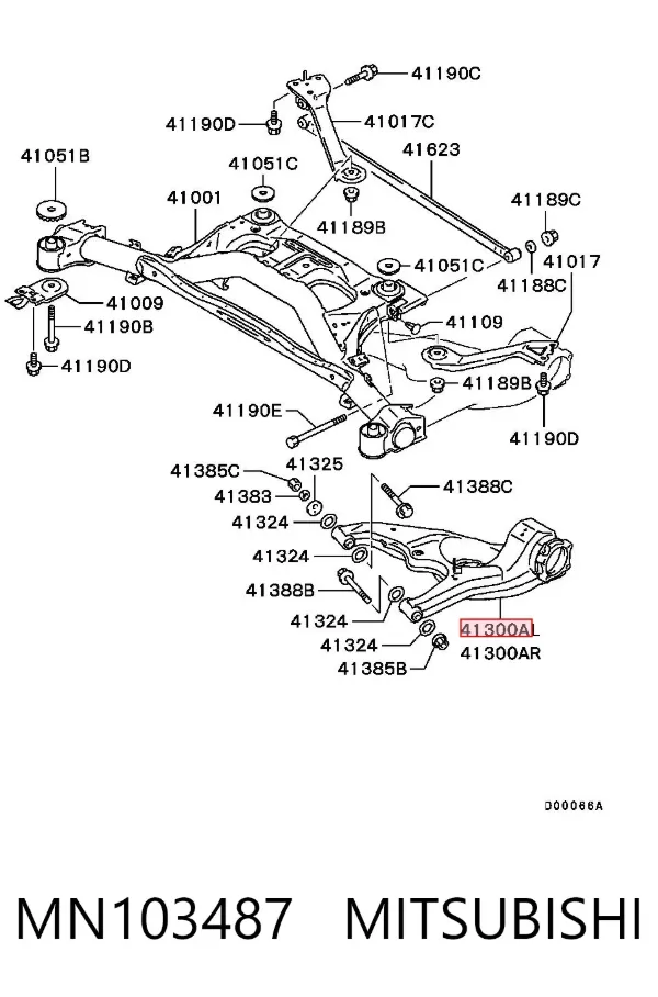 Braço oscilante inferior esquerdo de suspensão traseira MN103487 Mitsubishi