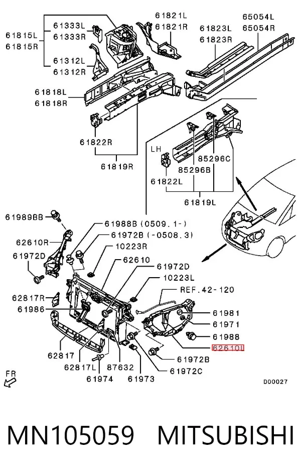 Consola (adaptador) de fixação da luz dianteira esquerda MN105059 Mitsubishi