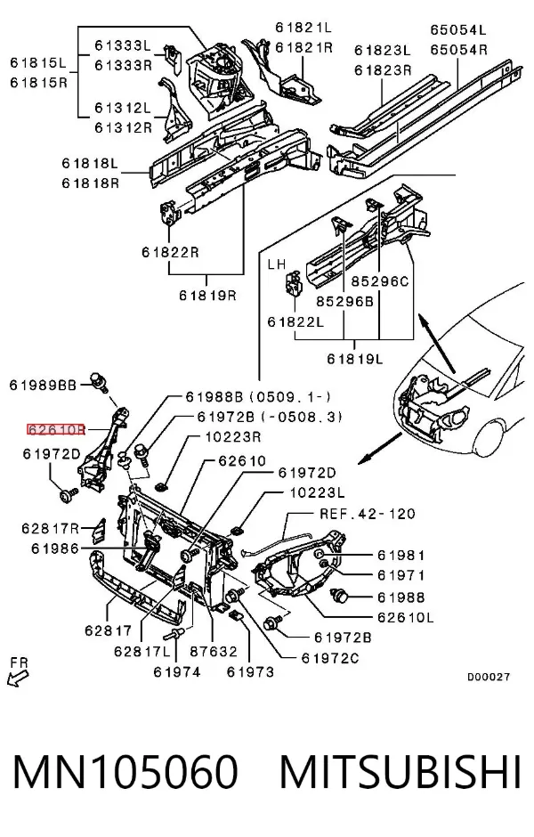 Consola (adaptador) de fixação da luz dianteira direita MN105060 Mitsubishi