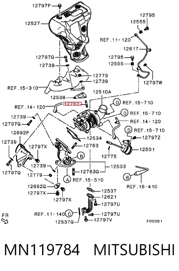Parafuso (prego) de fixação de turbina MN119784 Mitsubishi