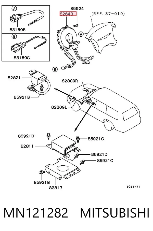 Anel AIRBAG de contato, cabo plano do volante MN121282 Mitsubishi