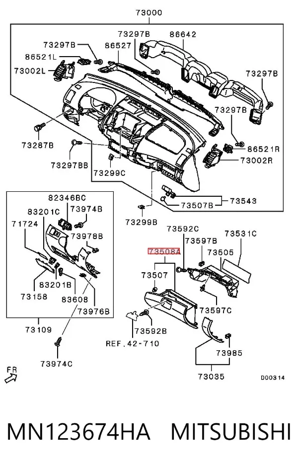 Caixa para porta-luvas (porta-luvas) MN123674HA Mitsubishi