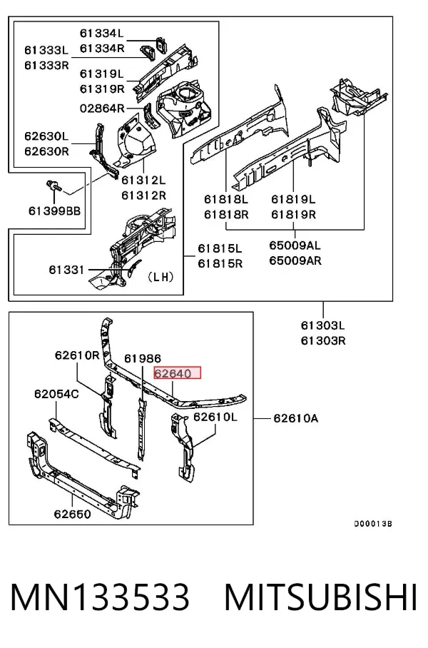 Suporte superior do radiador (painel de montagem de fixação das luzes) MN133533 Mitsubishi