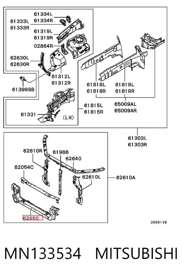 Suporte inferior do radiador (painel de montagem de fixação das luzes) MN133534 Mitsubishi