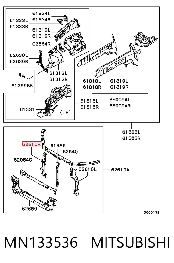 Consola (adaptador) de fixação da luz dianteira direita MN133536 Mitsubishi