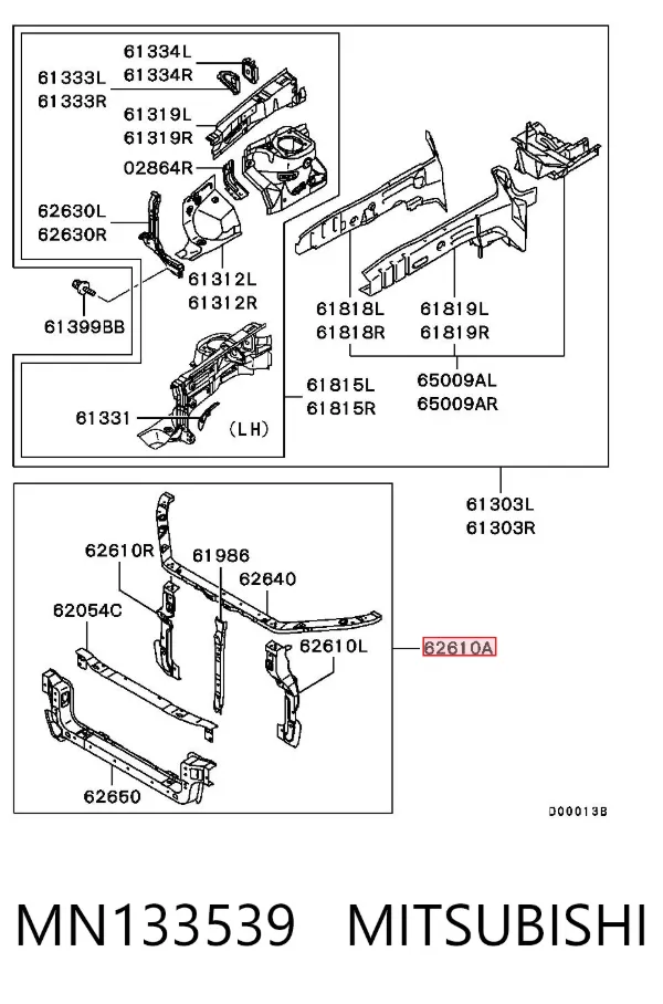 Suporte do radiador montado (painel de montagem de fixação das luzes) MN133539 Mitsubishi