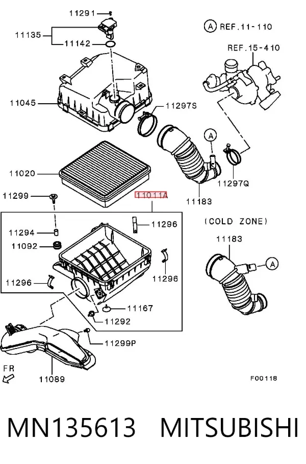 Caixa de filtro de ar, parte inferior MN135613 Mitsubishi