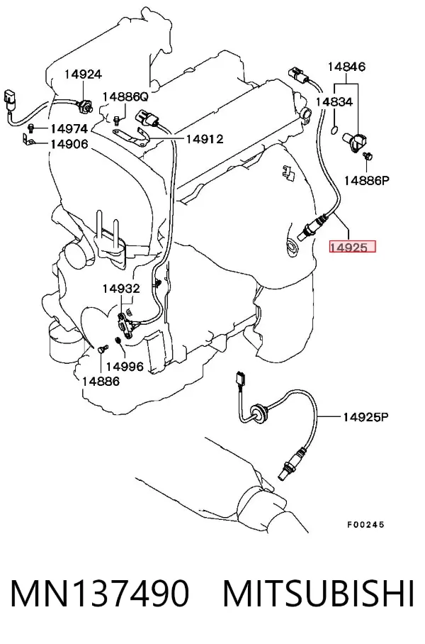 Sonda lambda, sensor de oxigênio até o catalisador MN137490 Mitsubishi