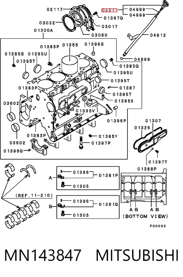 Sonda (indicador) do nível de óleo no motor MN143847 Mitsubishi